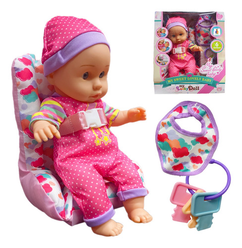 Muñeca Bebé Con Asiento Mochila 6 Sonidos Y Accesorios