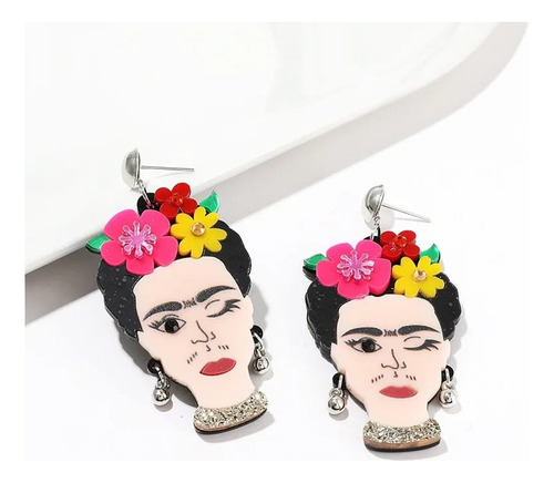 Aretes De Acrílico Con La Figura De Frida Kahlo