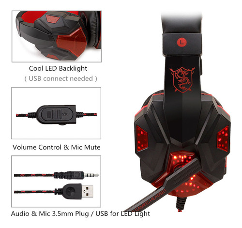Auriculares Para Juegos Con Cable Sy830mv Con Micrófono, Aux