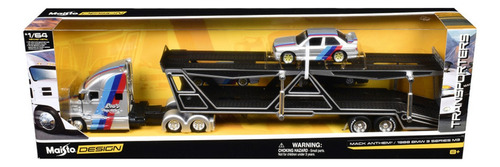 Caminhão Cegonha Mack Anthem bmw Series M3 1988 Maisto1/64 Cor Prata