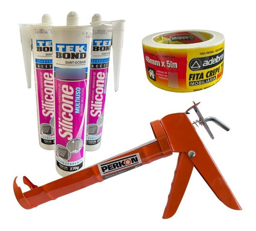 Kit Profissional Com Aplicador+3 Tubos Silicone+1 Fita Crepe