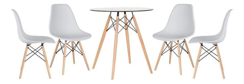 Kit - Mesa Eames Tampo Vidro 120 Cm + 4 Cadeiras Eiffel Daw Cor Cinza Claro