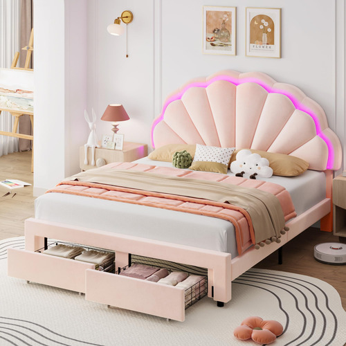 Base De Cama Led Inteligente Tapizada De Tamaño Matrimonial