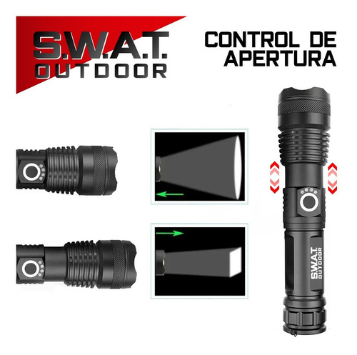 Imagen 5 de 10 de Linterna Táctica Led Swat Outdoor X80 Usb Accesorios Potente