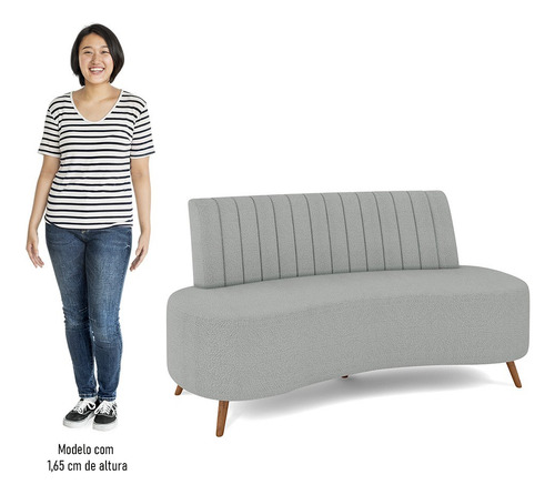 Sofá 2 Lugares Living 135cm Pés Palito Tamar Bouclê Cinza