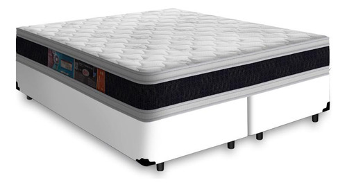 Cama Box + Colchão Espuma D45 Castor Black White Super King Cor Branco