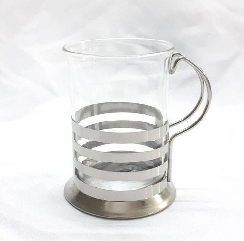 Set 12 Jarros Pocillo Cafe 200ml Base Acero Vidrio Capucchin