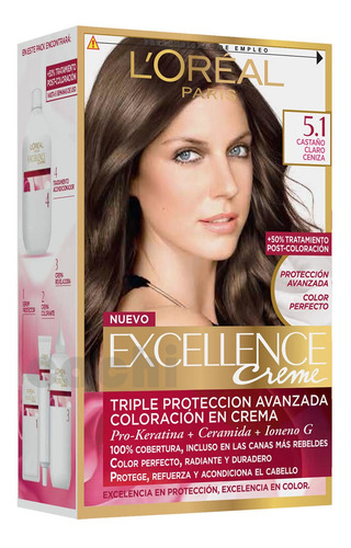 Tinta Loreal Excellence Creme Castaño Claro Cenizo 5.1