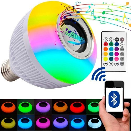 Lampada Musical Caixa Som Bluetooth Led Rgb Com Controle E27