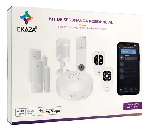 Kit Alarme Residencial Inteligente Wifi Sensor Rf Cor Branco Ekaz...