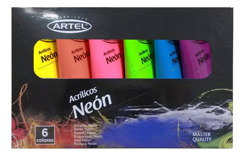 Set Pintura Acrilica Fluor / Neon 6 Colores Artel