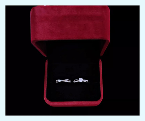 2 Anillos Plata 925 Ajustable Circón Pareja Matrimonio