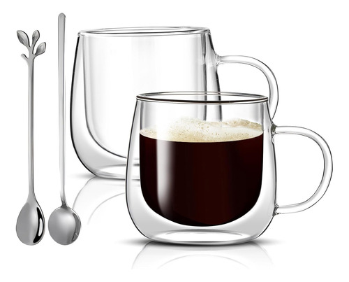 Juego De 2 Tazas De Café De Vidrio De Doble Pared De 16 Oz,
