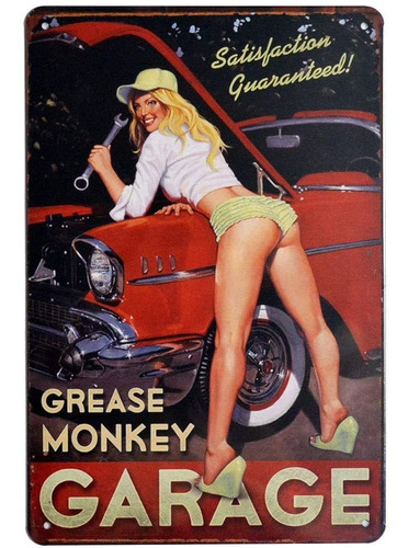 Grease Monkey Garage, Sexy Girl Retro Vintage Tin Metal...