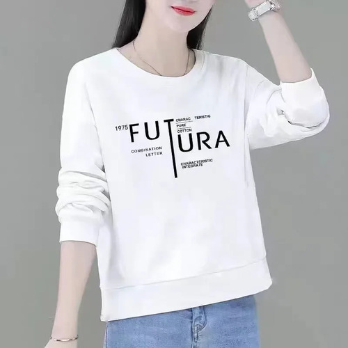 Sudadera De Manga Larga Con Cuello Redondo Para Mujer