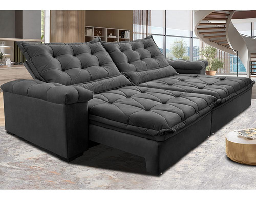 Sofá Retrátil 2,55m Cama Inbox Big Fresh. Com Softgel d40 Cor Cinza