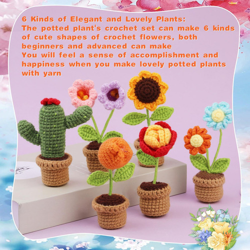 H, Kit Crochê Flores Kit Tricô Para Plantas Em Vasos K
