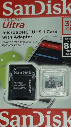 Memoria Micro Sd 32gb Sandisk C/adaptadorsd Clase10 Original