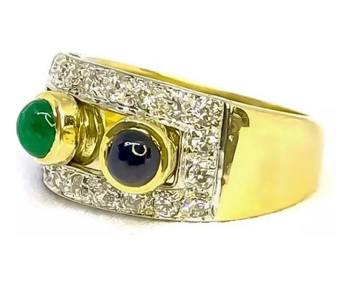 Anillo De Oro 18k Zafiro Esmeralda Movibles Cristales T14