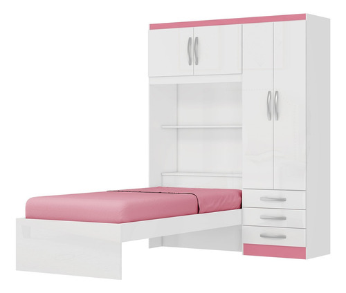 Guarda Roupa Infantil Com Cama 4 Portas 3 Gavetas Lisboa Wt