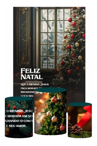 Kit Casado Natal Trio Capa Cilindro Retangular Tecido