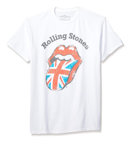 Rolling Stones Desgastado Union Jack Camiseta Blanca Blanca 