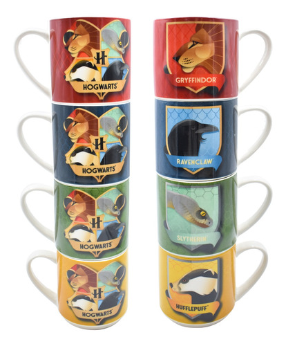 Set 4 Tazas Porcelana Apilables Harry Potter Hogwarts 330ml