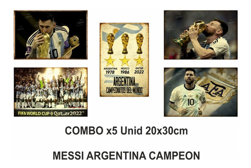 Combo Cartel Chapa Vintage Retro Argentina Campeón Messi X5