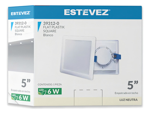 Pack 12 Lámparas Cuadradas 6w, 4000k, Estévez, Color Blanco