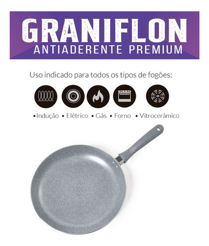 Frigideira Antiaderente 20cm Cinza Graniflon Moda Do Chef
