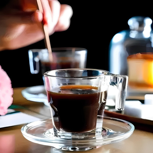 Juego De 6 Tazas Para Café Espresso+ Platillos 70ml Kimglass Translúcido Cuchara