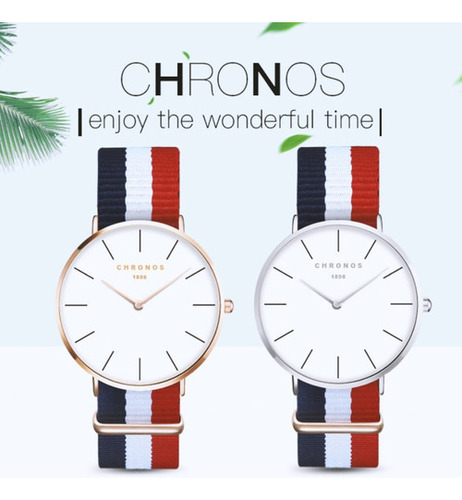 Relógios de quartzo de couro clássico Chronos, cor da pulseira: preto, prata, cor da moldura