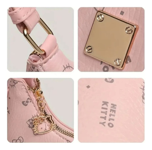 Bolsa De Mano De Hello Kitty Media Luna Rosa Hello Kitty Dorado Rosa