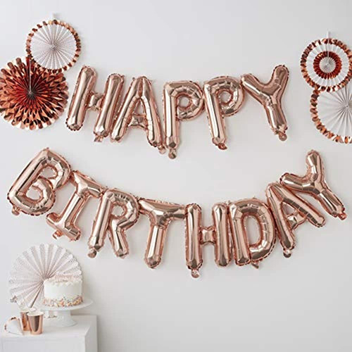 Ginger Ray Rose Gold Happy Birthday Balloon Party Hanging Bu
