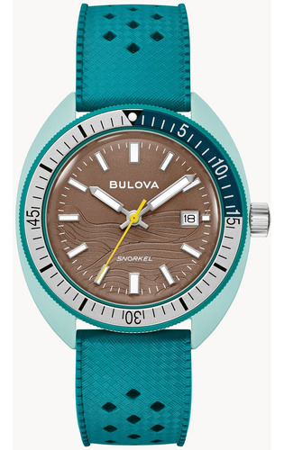 Relógio Bulova Edição Especial Snorkel Vintage Verde 98b446 Bisel Prateado Fundo Marrom-claro