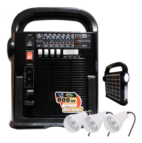 Kit Solar Radio Am/fm Bluetooth Usb - Sd + 3 Led Iu-r3351bts