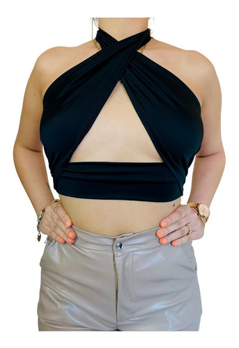 Crop Top Halter Cruzado Espalda Abierta