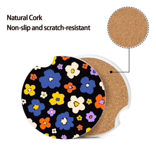 Posavasos Absorbentes Florales Retro Hippie Para Coche, Con
