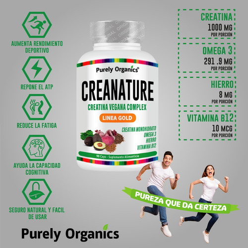 Creatina Vegana Creanature Purely Organics 90 Capsulas Sabor Sin Sabor