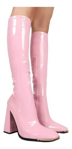 Botas De Tacón De Cuero Brillante Gran Tamaño For Mujere [u]