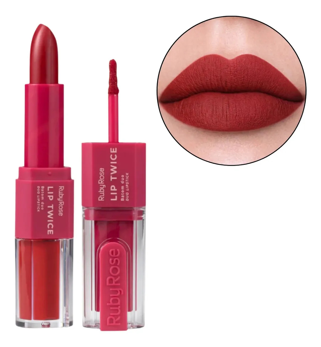 Batom Duo Matte Líquido E Bala Lip Twice Ruby Rose Lt120