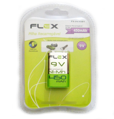 Imagem 3 de 3 de Bateria Recarregavel 9v Flex 450mah Ni-mh Violao Microfone