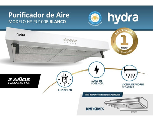 Imagen 3 de 10 de Extractor De Cocina Purificador Campana Salida Luz 60cm 600m