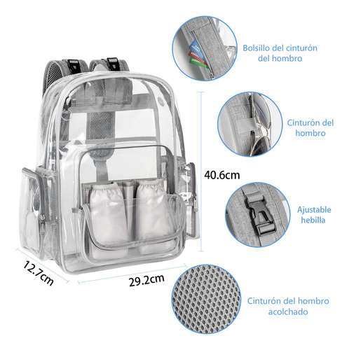 Mochila Pañalera Transparente Multifunción Bolso Para Bebé Grande Y Resistente Con Correas Para Cochecito Color Gris Ideal Para Mamás Niñas Y Niños 1047 Matein