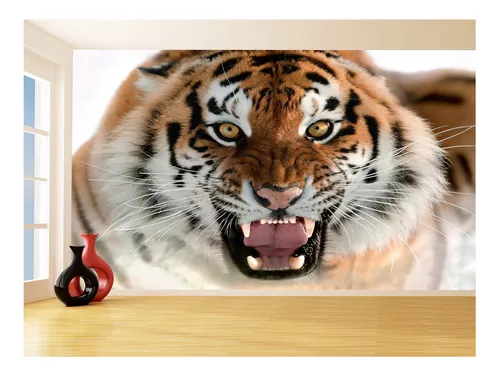 Tigre Branco Grandes Roar Animais Verde Frontal Tela 3d