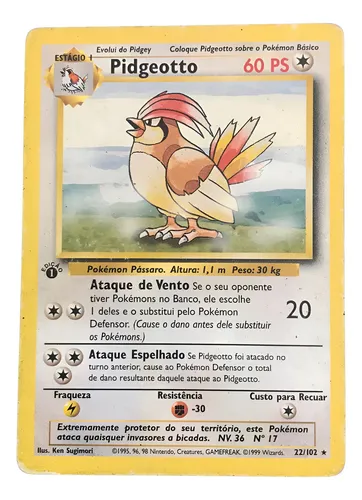 ピジョン Pidgeotto 1stED Shadowless 22/102 Card Pokémon - Pidgeotto 22/102 Base Set - Primeira Edição