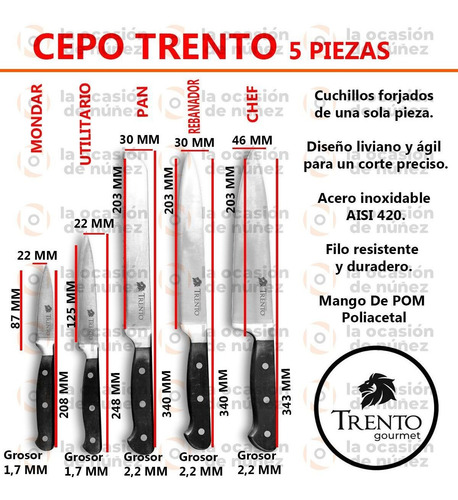 Imagen 2 de 7 de Kit Gastronomico Set 5 Cuchillos Base Magnetica Cocina Chef