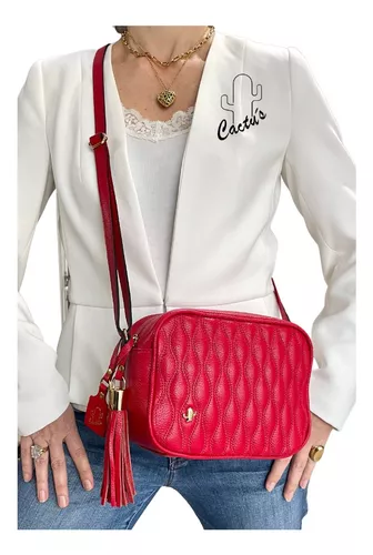 Bolsa feminina baú de couro Chessy - Vermelho