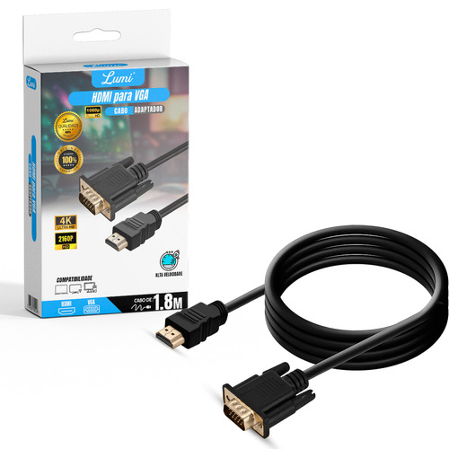 Cabo Conversor Adaptador Hdmi Macho Para Vga Macho 1.8m 1080p Lumi