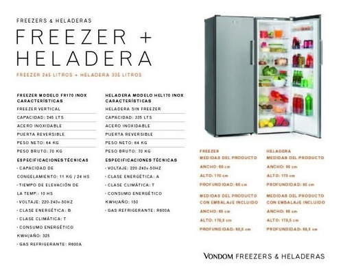Heladera Y Freezer 335+245 Lts. Vondom Acero - Cuotas